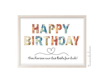 PDF - Birthday Money Gift, Balloons, Wish Granter Poster, Birthday Card Download for Printing, Birthday Image 18 25 30 40 50 60