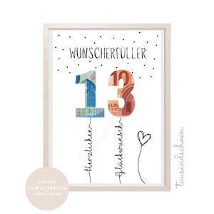 Geldgeschenk 13ter 13 Geburtstag Geburtstagskarte herzlichen Glückwunsch Geschenk Teenager 13 14 15 16 Last Minute  Mädchen Junge Happy Birt