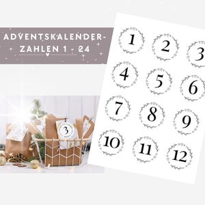 PDF - 1 - 24 Chiffres du calendrier de l&#39;Avent à imprimer soi-même Chiffres Calendrier de l&#39;Avent magnifique Chiffres du calendrier de l&#39;Avent 6 cm autocollant Autocollant