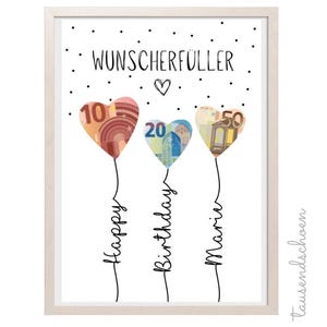 PDF Geldgeschenk Geburtstag Luftballons Wunscherfüller Geburtstagskarte Download Ausdruck Birthday Bild 18 25 30 40 50 60 personalisiert
