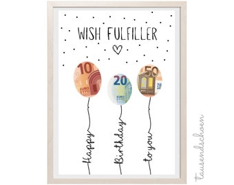 PDF - Money Gift Gift for Birthday Wish Fulfiller Birthday Card Download to Print Birthday Picture 18th 25th 30th 40th 50th 60th Birthday