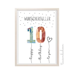 Cadeau d'argent 10e anniversaire carte d'anniversaire félicitations cadeau adolescent 13 14 15 16 dernière minute fille garçon bonne naissance