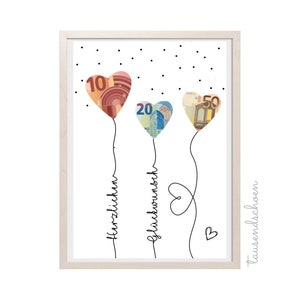 PDF Money Gift Birthday Balloons Wish Fulfiller Birthday Card Download to Print Congratulations Picture 18 25 30 40 image 3