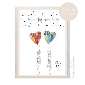 PDF - Money gift birthday balloons wish fulfiller poster birthday card download to print birthday picture 18 25 30 40 50 60