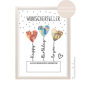 PDF - Geld cadeau verjaardag ballonnen wensvervuller poster verjaardagskaart downloaden om af te drukken verjaardagsfoto 18 25 30 40 50 60