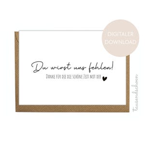 Carte pliante PDF, merci, cadeau d'adieu pour collègues, merci, carte avec remerciements, merci pour le bon moment, téléchargement numérique