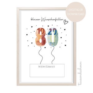PDF - Regalo en efectivo para el 80 cumpleaños, tarjeta de felicitación de cumpleaños para descargar e imprimir, imagen de felicitación 25, 30, 40, 50, 60, 70 y 80