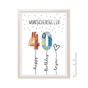 PDF Geldgeschenk Geschenk zum 40 Geburtstag Wunscherfüller Geburtstagskarte herzlichen Glückwunsch 25 30 40 50 60 Download Selbstdruck Bild 1