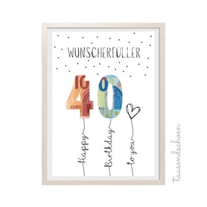 PDF Geldgeschenk 40 Geburtstag Wunscherfüller Geburtstagskarte Download zum Ausdrucken herzlichen Glückwunsch Bild 25 30 40 50 60 Bild 2