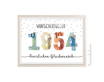 PDF - Geldgeschenk Geschenk zum  70. Geburtstag Wunscherfüller Download zum Ausdrucken herzlichen Glückwunsch Bild 30 40 50 60 70