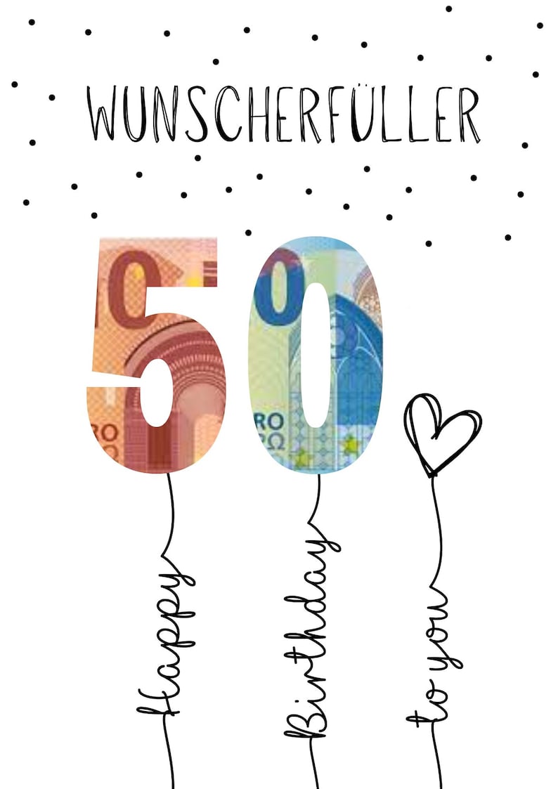 PDF Geldgeschenk 50 Geburtstag Wunscherfüller Geburtstagskarte Download zum Ausdrucken herzlichen Glückwunsch Bild 25 30 40 50 60 Bild 7