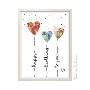 PDF Geld Cadeau Verjaardagscadeau Ballonnen Wish Fulfiller Verjaardagskaart Download Print Verjaardagsfoto 18 25 30 40 50 60 afbeelding 2