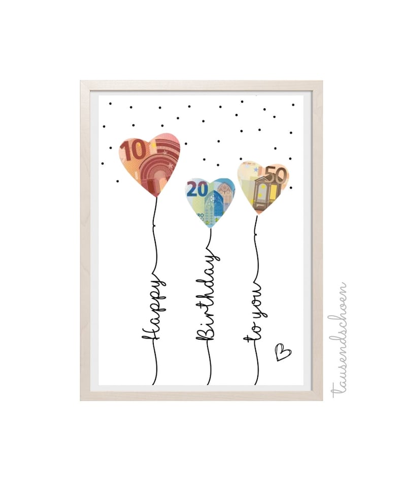 PDF Money Gift Birthday Balloons Wish Fulfiller Poster Birthday Card Download to Print Birthday Picture 18 25 30 40 50 60 image 5