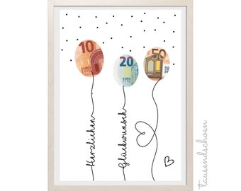 PDF - Money gift birthday balloons wish fulfiller birthday card download to print congratulations picture 18 25 30 40