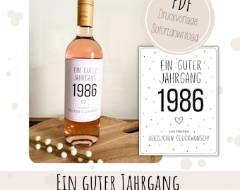 PDF Gift for 40th Birthday Wine Band Label Personalized Wine Label Download Congratulations 50 60 70 80 Vintage 1986