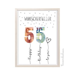PDF Regalo en efectivo Cumplidor de deseos de cumpleaños número 55 Tarjeta de cumpleaños Descargar Imprimir Felicitaciones Imagen 25 30 40 50 60 35 45 55 65