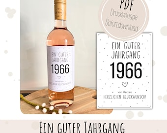PDF Gift for 60th Birthday Wine Band Label Personalized Wine Label Download Congratulations 50 60 70 80 Year of Birth 1966