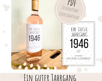 Personalized 80th Birthday Gift PDF Wine Band Label Download Congratulations 50 60 70 80 Year of Birth 1946
