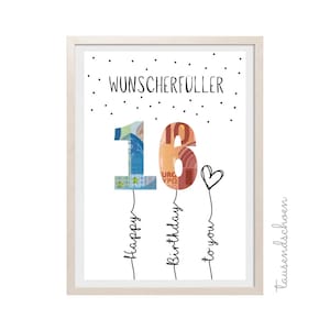 PDF - Self Print Geldgeschenk 16. Geburtstag Geburtstagsgeschenk Geschenkidee Happy Birthday 18 Geburtstag Geschenk zum 18. Geburtstag