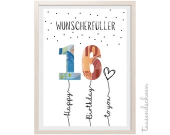 PDF - Self Print Geldgeschenk 16. Geburtstag Geburtstagsgeschenk Geschenkidee Happy Birthday 18 Geburtstag Geschenk zum 18. Geburtstag