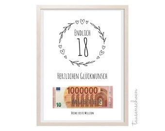 PDF - Self-Print Money Gift for 18th Birthday, Birthday Gift Idea, First Million