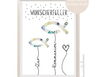 PDF Geldgeschenk Kommunion Geschenk zur Kommunion DIY Geschenk für Mädchen Jungen A4 Geld verschenken Kommuniongeschenk digitale Datei Taufe