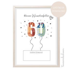 PDF - Cadeau en espèces pour 60e anniversaire, carte d'anniversaire exauçant les vœux, télécharger pour imprimer, félicitations, image 25 30 40 50 60