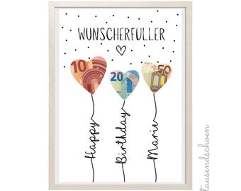 PDF Money Gift Birthday Balloons Wish Fulfiller Birthday Card Download Print Birthday Picture 18 25 30 40 50 60 Personalized
