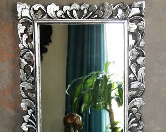 Wandspiegel Spiegel Barock Barockspiegel Rokoko Holz wooden wall mirror miroir antik silber 120cm x 60cm