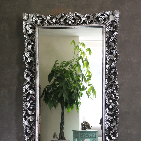 Miroir mural miroir couloir miroir barbier miroir vintage baroque bois miroir mural en bois argenté antique 170 cm x 90 cm