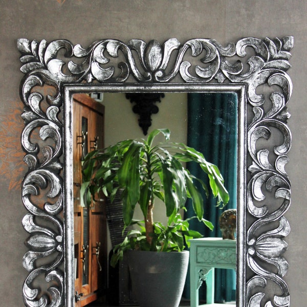 Miroir mural miroir baroque rococo cadre en bois sculpté argent ou or antique 120 cm x 80 cm