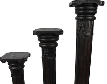 Colonne de fleurs, support de fleurs, support de présentation, support grec romain en bois massif marron foncé. Hauteurs 120 cm 100 cm 80 cm 60 cm