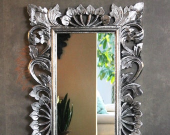 Espejo de pared espejo barroco espejo barroco rococó espejo de pared de madera vintage plata antigua 120 cm x 60 cm