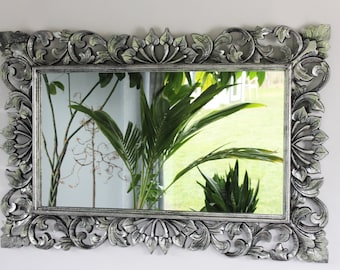 Espejo de pared espejo de pasillo espejo barroco pared barroca espejo de madera vintage rococó madera plata 120 cm x 80 cm