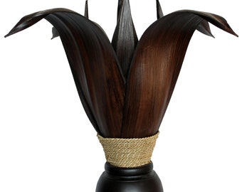 Table lamp table lamp exotic palm leaf teak dark brown H: 60 cm