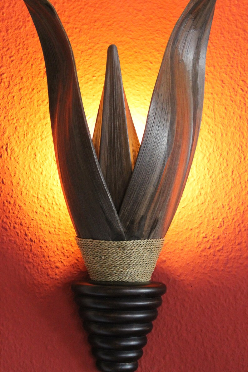 Holz Palmblatt Wandlampe natur Afrika hellbraun oder dunkelbraun H: 50cm Bild 4