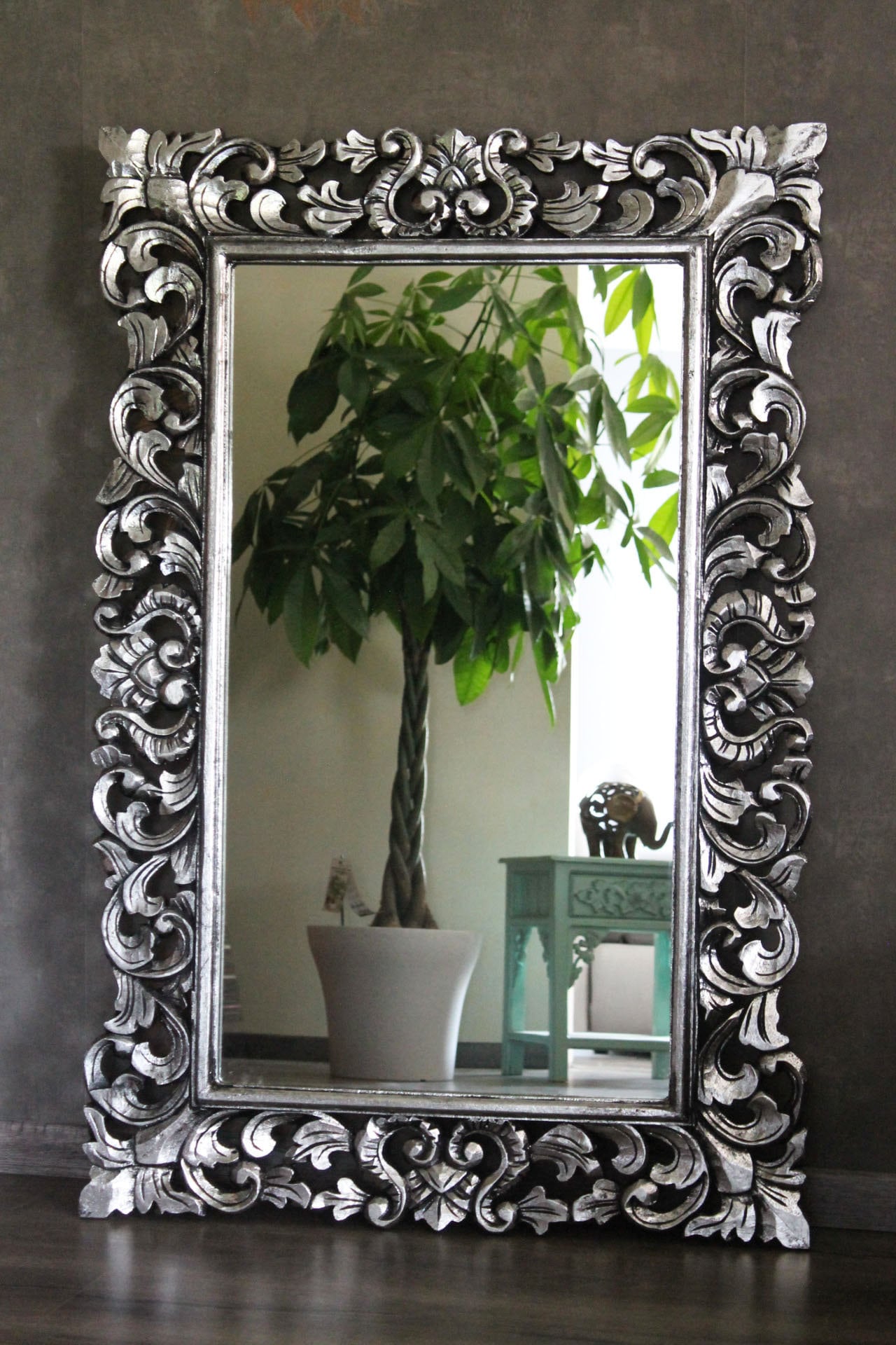 Wall mirror mirror baroque mirror baroque bathroom mirror hall mirror wood silver antique 120 x 80 cm