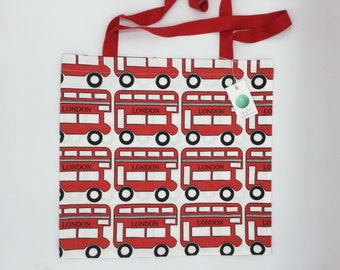 Red London Bus Shopping Tote Bag with Long Handles