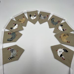 Chicken Mini Bunting, Beige, Fabric Wall Hanging Decoration