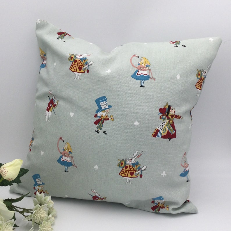 Alice in Wonderland Cushion with Inner Pad, Square Pillow 35cm x 35cm image 2