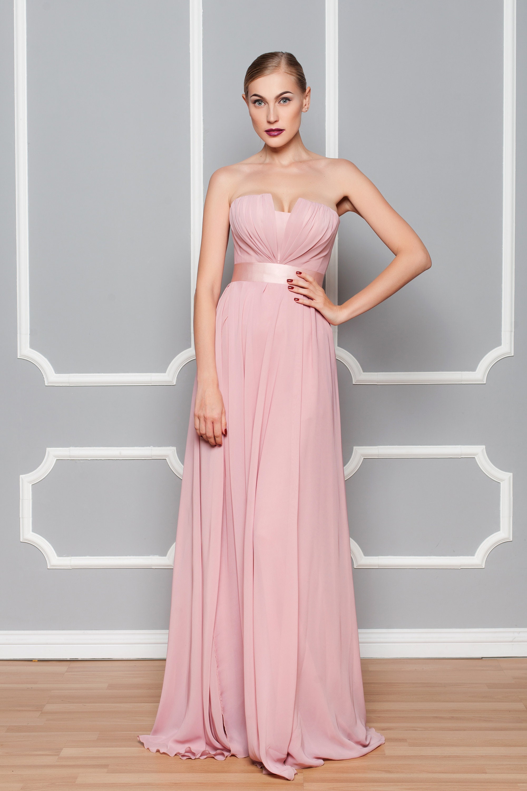 Red and Pink Bridesmaid Dress Long Lace Chiffon Prom Dress Etsy