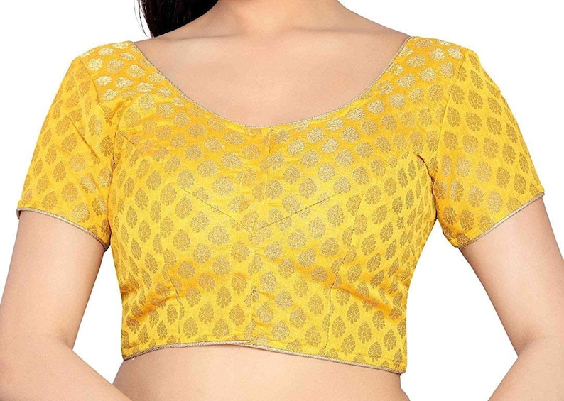 Yellow Blouse Short Sleeve blouse Bollywood Blouse Yellow Banarasi Chanderi Silk Sari Blouse Designer Blouse Ready made Saree Blouse