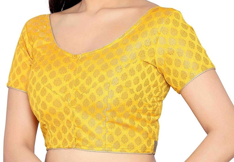 Yellow Blouse Short Sleeve blouse Bollywood Blouse Yellow Banarasi Chanderi Silk Sari Blouse Designer Blouse Ready made Saree Blouse