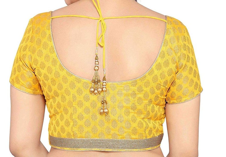 Yellow Blouse Short Sleeve blouse Bollywood Blouse Yellow Banarasi Chanderi Silk Sari Blouse Designer Blouse Ready made Saree Blouse