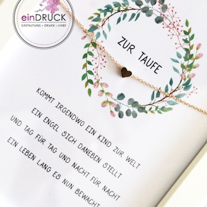 Geschenk Karte mit Kette-zur Taufe, Taufgeschenk, Herzkette, Geburt, Schutzengel, Blumenkranz, einDruck, Taufgeschenk, Bilderrahmen