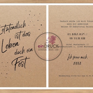einladung zum geburtstag I kraftpapier, runder geburtstag, eindruck, einladungskarte, 30. 40. 50. 60. 70. geburtstag, fest, taufe, kommunion