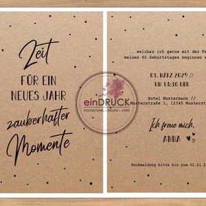 einladung zum geburtstag I kraftpapier, runder geburtstag, eindruck, einladungskarte, 30. 40. 50. 60. 70. geburtstag, fest, taufe, kommunion