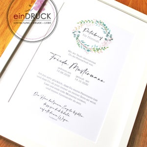 Patenurkunde + Patenbrief - Geschenk für die Patentante, Patin, personalisiertes Taufgeschenk, Taufbrief, Geburt, Patenonkel, einDruck, A4