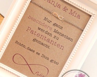 Taufpate- Karte mit Armkette*  Unendlich Armband, Spruchbild im Rahmen, Kette, Herzkette, unendlich Armband,  Geschenk Taufpatin, Patin