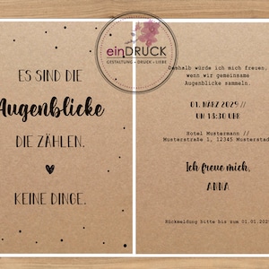 einladung zum geburtstag I kraftpapier, runder geburtstag, einladungskarte, 30. 40. 50. 60. 70. 80. geburtstag, gemeinsame zeit, augenblicke